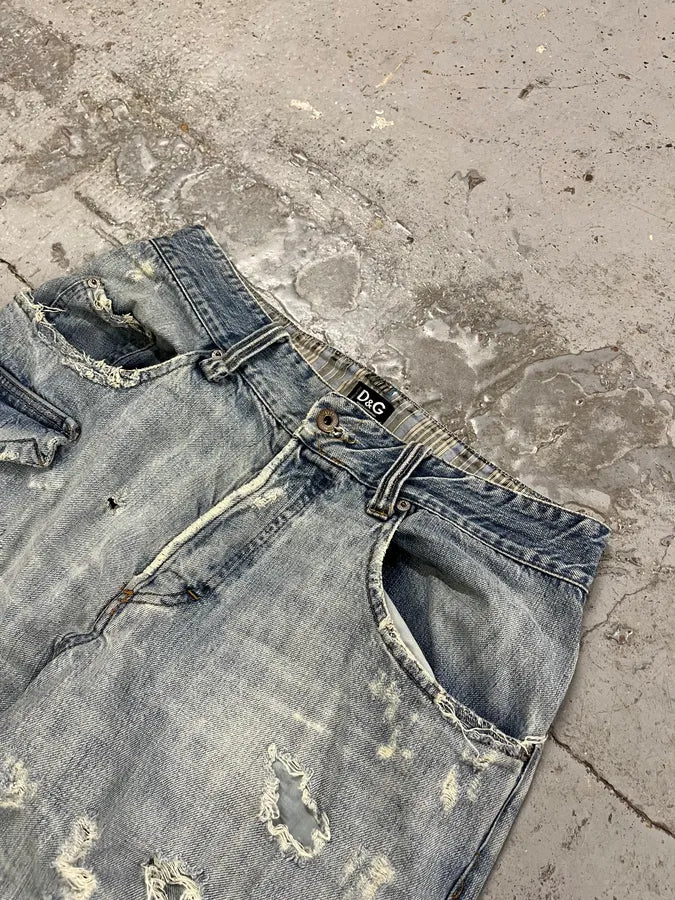 SS2005 Dolce & Gabbana Destroyed Blue Denim Jeans ctWgJiO 5