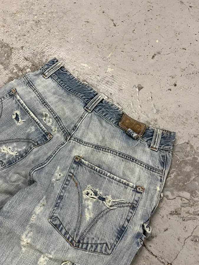 SS2005 Dolce & Gabbana Destroyed Blue Denim Jeans ctWgJiO 8