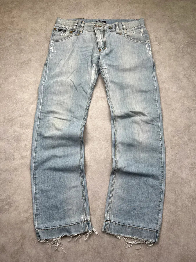SS2005 Dolce & Gabbana Distressed Light Blue Denim Jeans FpoYCLl 0