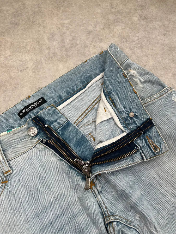 SS2005 Dolce & Gabbana Distressed Light Blue Denim Jeans FpoYCLl 10
