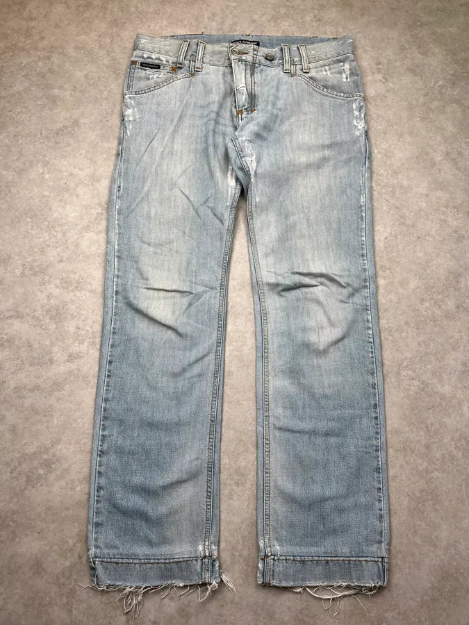 SS2005 Dolce & Gabbana Distressed Light Blue Denim Jeans FpoYCLl 5