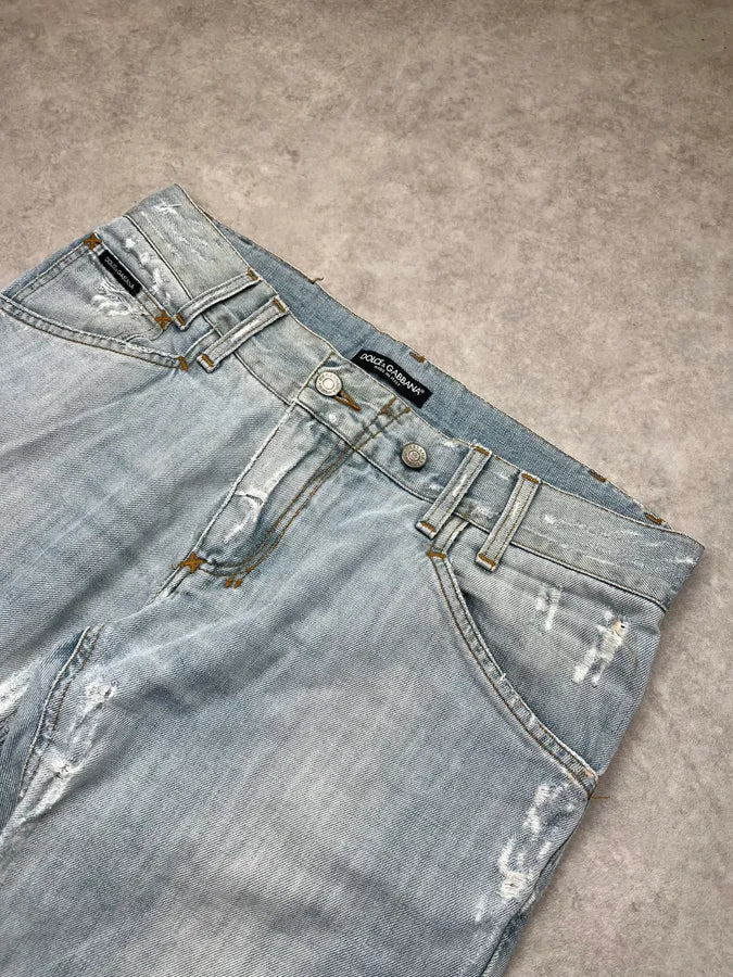 SS2005 Dolce & Gabbana Distressed Light Blue Denim Jeans FpoYCLl 7