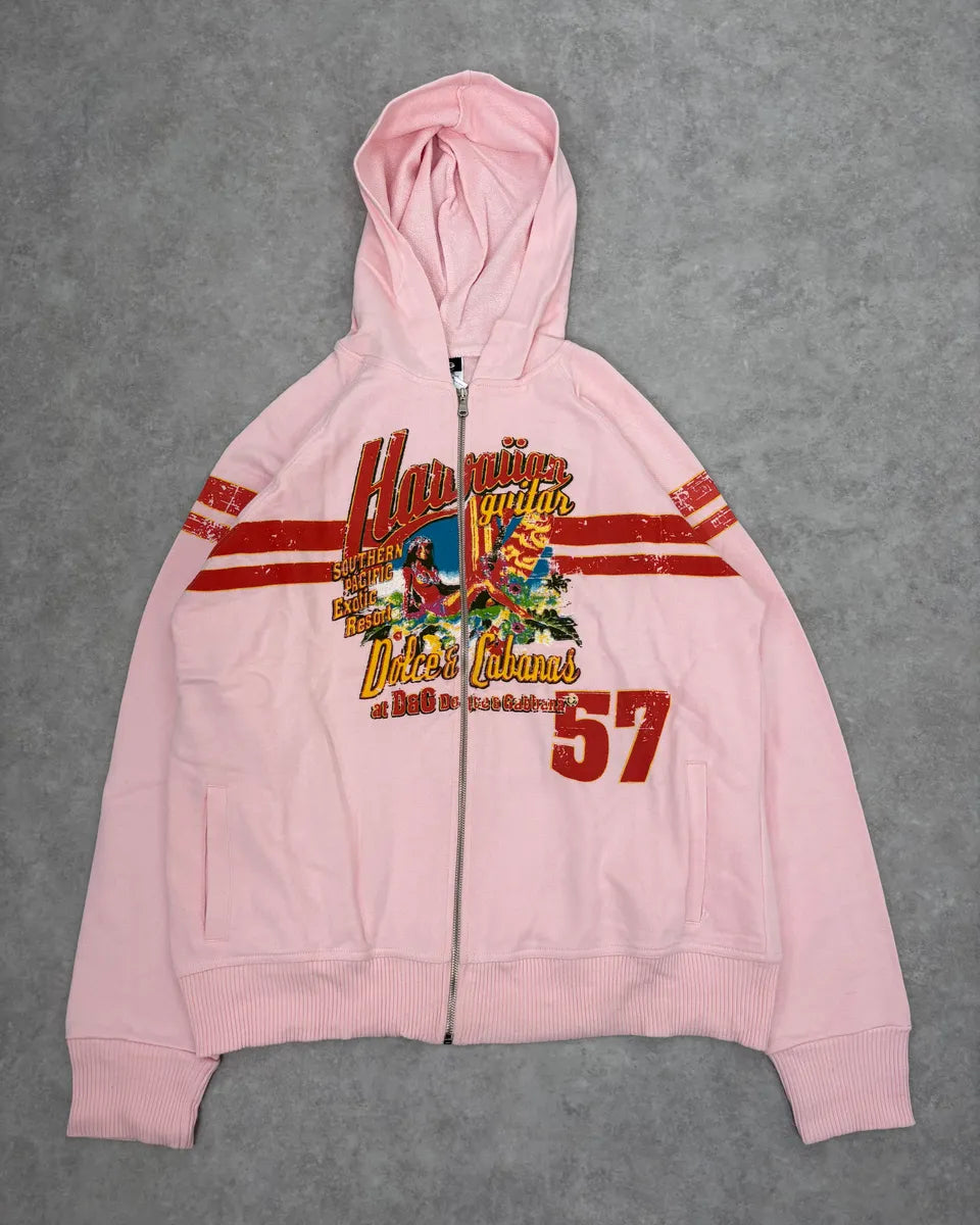 SS2005 Dolce & Gabbana Hawaian Faded Pink Zip-up Hoodie kBkRUBf 0