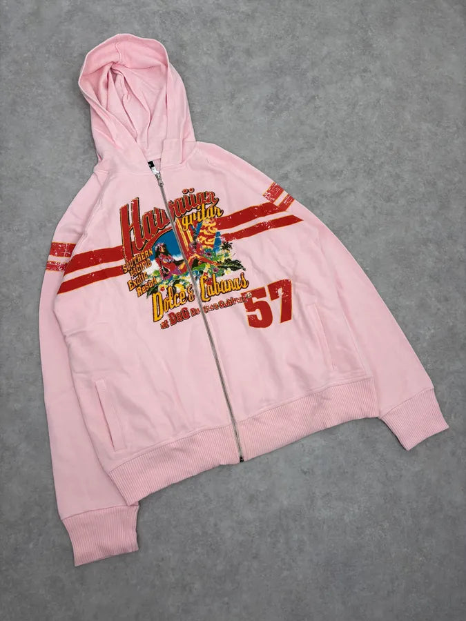 SS2005 Dolce & Gabbana Hawaian Faded Pink Zip-up Hoodie kBkRUBf 3