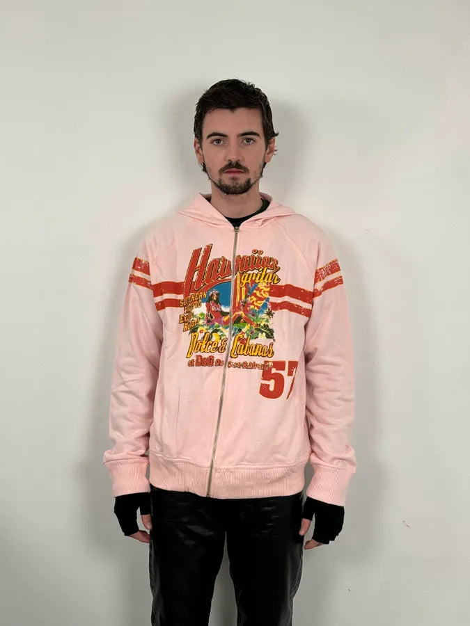 SS2005 Dolce & Gabbana Hawaian Faded Pink Zip-up Hoodie kBkRUBf 1