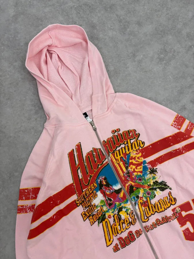 SS2005 Dolce & Gabbana Hawaian Faded Pink Zip-up Hoodie kBkRUBf 4