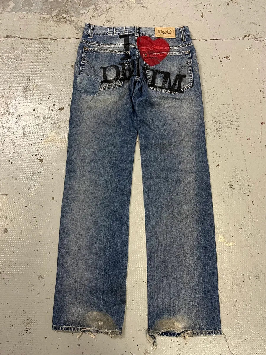 SS2005 Dolce & Gabbana I Love Denim Blue Denim Jeans gvREvIE 0