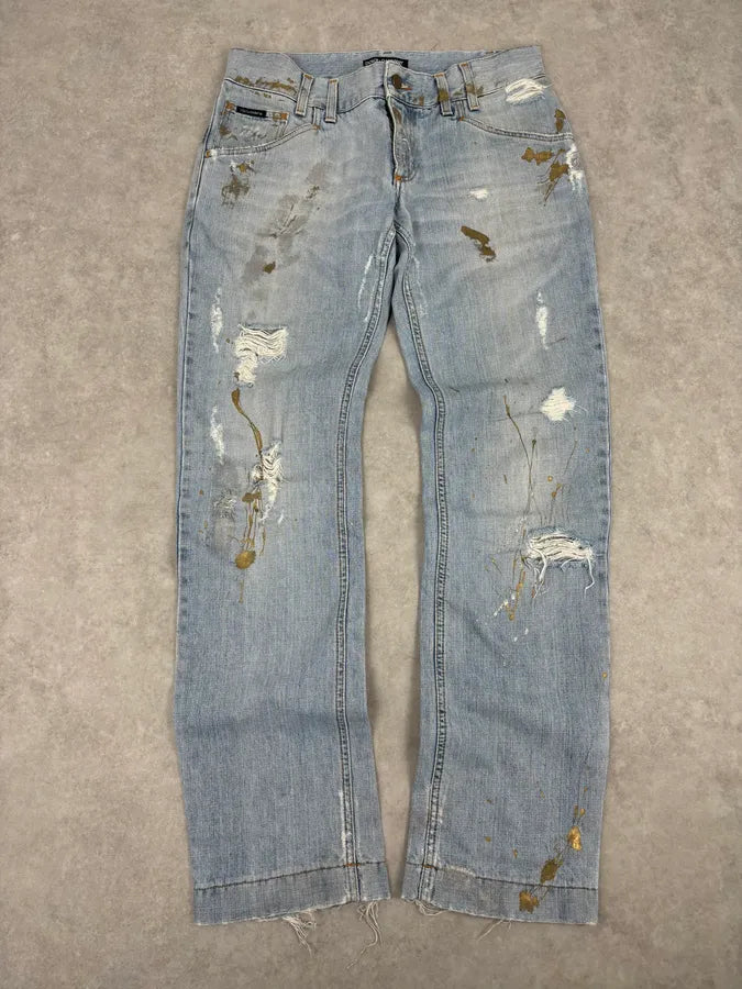 FW2005 Dolce & Gabbana Light Blue Denim Distressed Jeans uXwWKAj 0