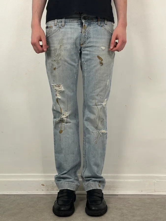FW2005 Dolce & Gabbana Light Blue Denim Distressed Jeans uXwWKAj 2