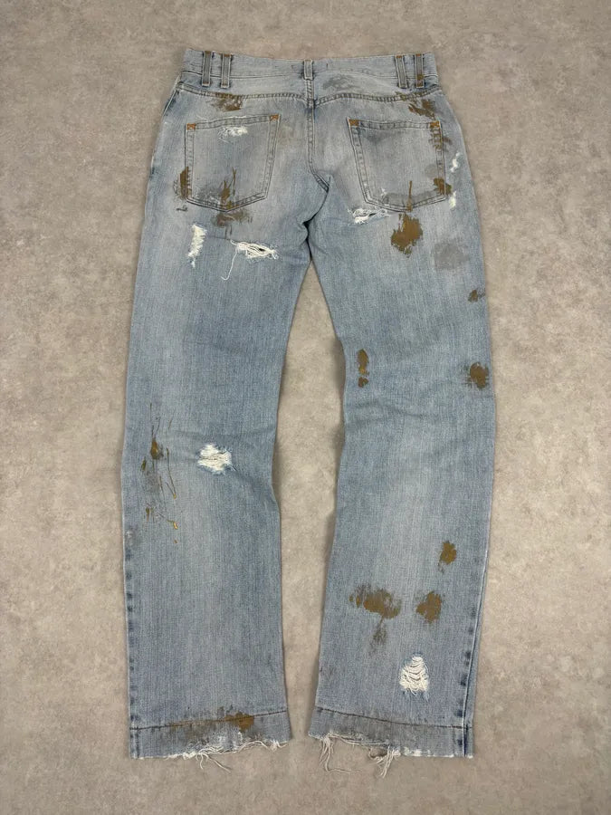 FW2005 Dolce & Gabbana Light Blue Denim Distressed Jeans uXwWKAj 6