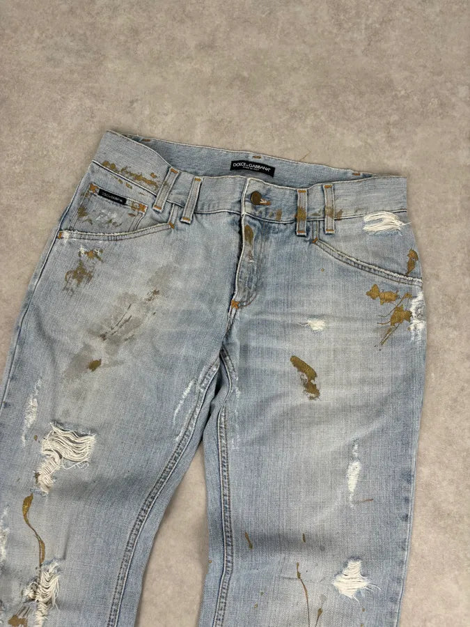 FW2005 Dolce & Gabbana Light Blue Denim Distressed Jeans uXwWKAj 5