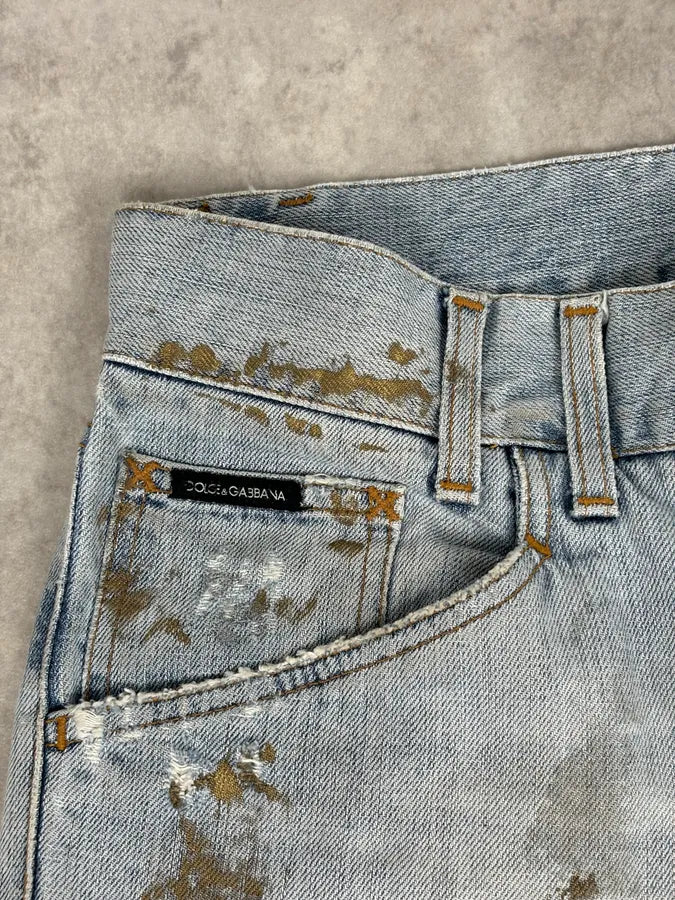 FW2005 Dolce & Gabbana Light Blue Denim Distressed Jeans uXwWKAj 9