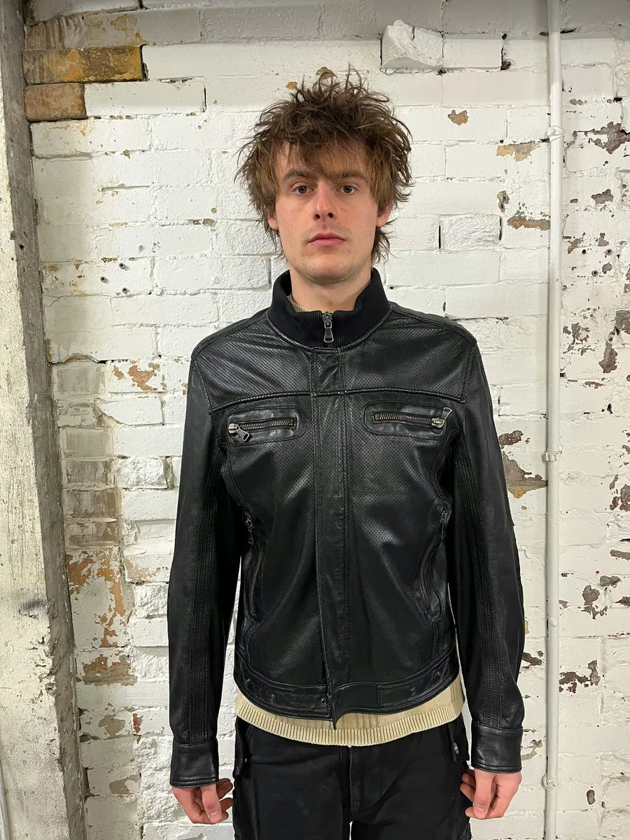 SS2005 Dolce & Gabbana Multi Pocket Black Leather Biker Jacket  aQIwrHK 1