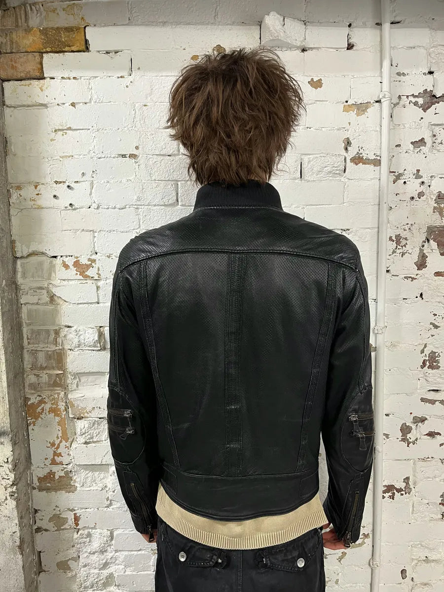 SS2005 Dolce & Gabbana Multi Pocket Black Leather Biker Jacket  aQIwrHK 2
