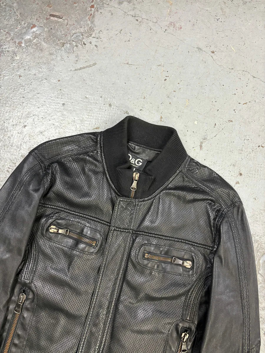 SS2005 Dolce & Gabbana Multi Pocket Black Leather Biker Jacket  aQIwrHK 4