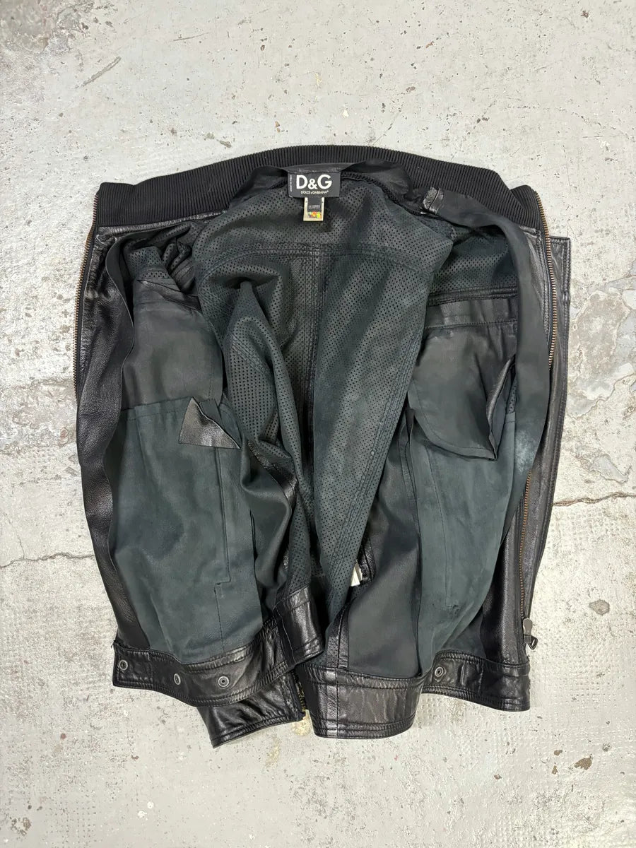 SS2005 Dolce & Gabbana Multi Pocket Black Leather Biker Jacket  aQIwrHK 6