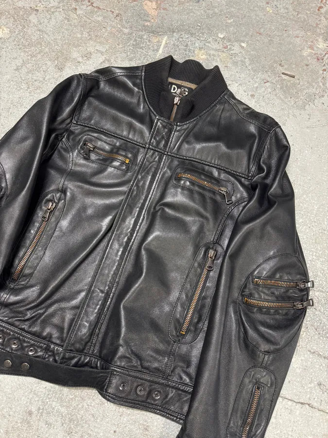 SS2005 Dolce & Gabbana Multi Zips Black Utility Leather Jacket (L) 1
