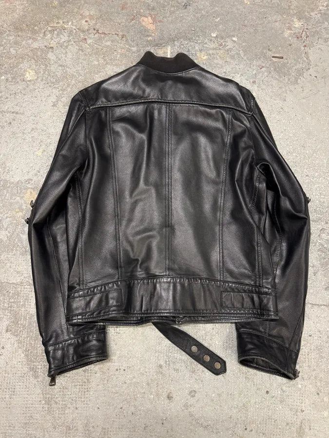 SS2005 Dolce & Gabbana Multi Zips Black Utility Leather Jacket (L) 2