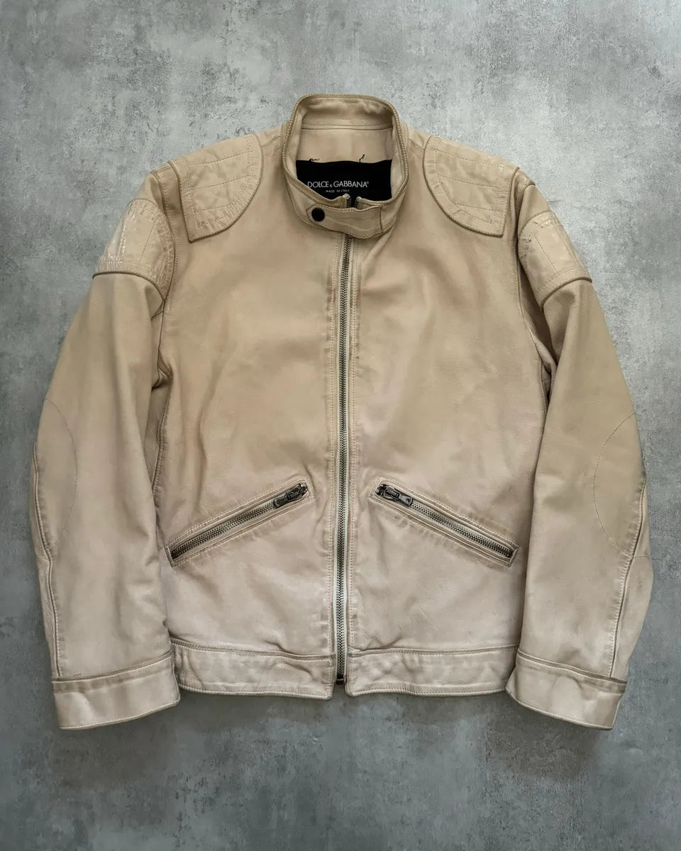 SS2005 Dolce & Gabbana Padded Goatskin Creamy Leather Archive Jacket (L/XL) 0