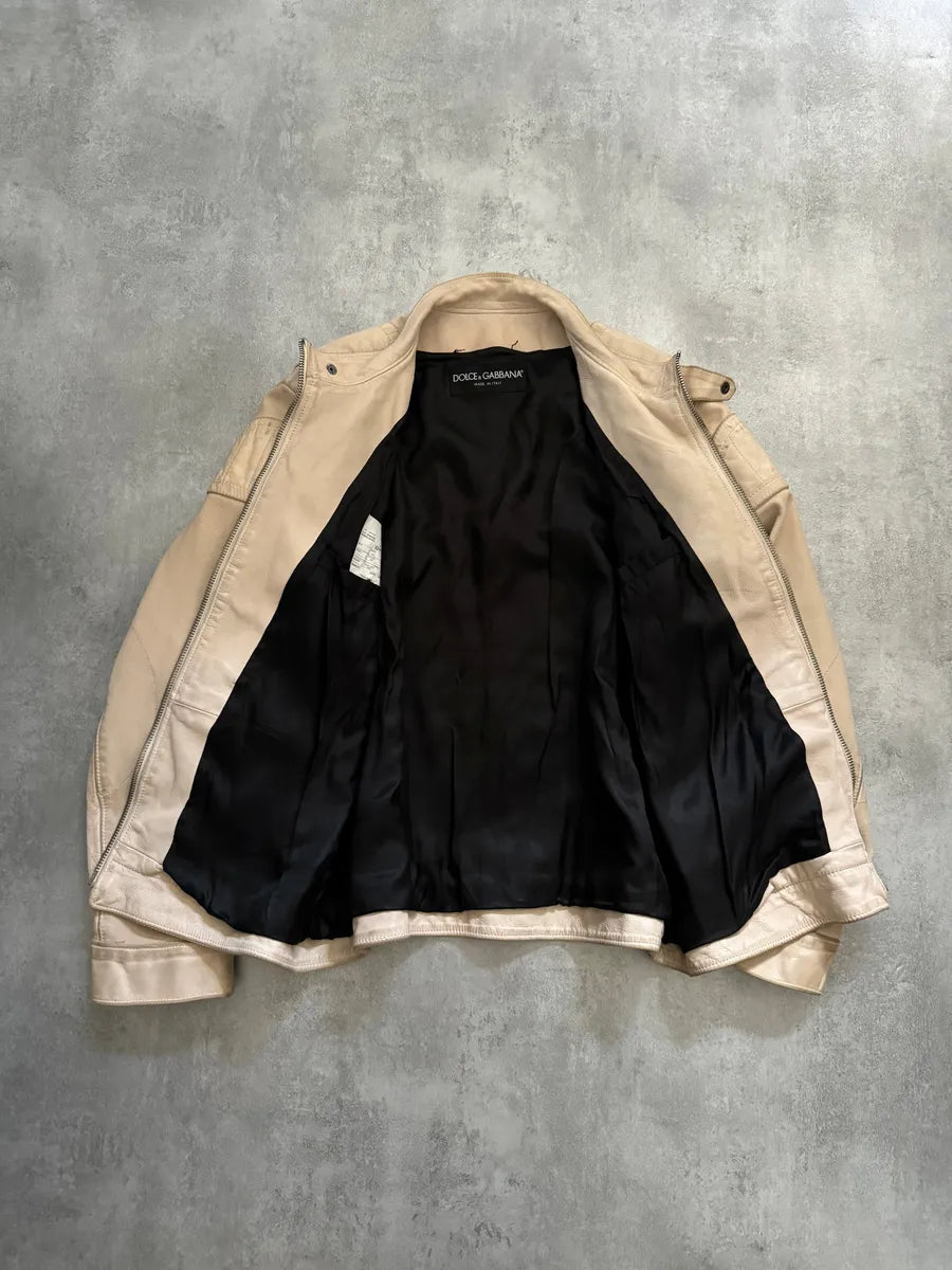 SS2005 Dolce & Gabbana Padded Goatskin Creamy Leather Archive Jacket (L/XL) 3