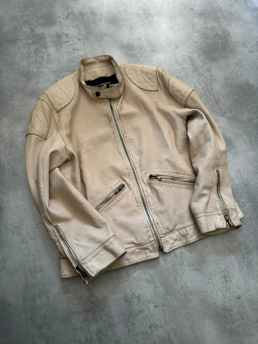 SS2005 Dolce & Gabbana Padded Goatskin Creamy Leather Archive Jacket (L/XL) 4