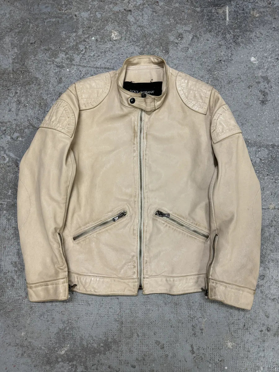 SS2005 Dolce & Gabbana Padded Goatskin Creamy Leather Archive Jacket (L/XL) 4