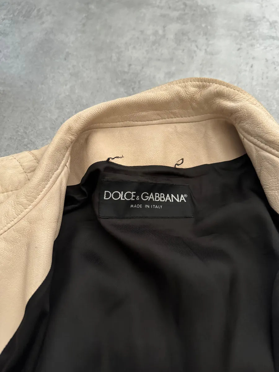SS2005 Dolce & Gabbana Padded Goatskin Creamy Leather Archive Jacket (L/XL) 5