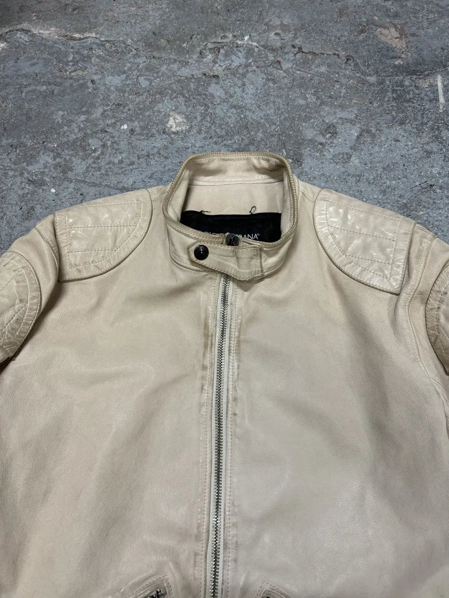 SS2005 Dolce & Gabbana Padded Goatskin Creamy Leather Archive Jacket (L/XL) 5