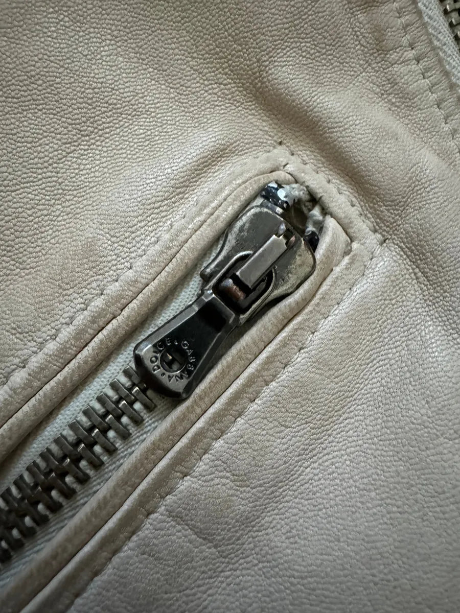 SS2005 Dolce & Gabbana Padded Goatskin Creamy Leather Archive Jacket (L/XL) 7