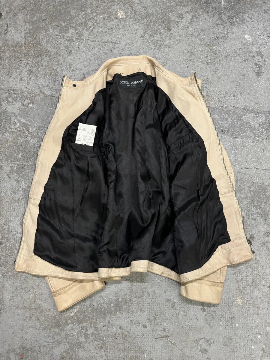 SS2005 Dolce & Gabbana Padded Goatskin Creamy Leather Archive Jacket (L/XL) 7