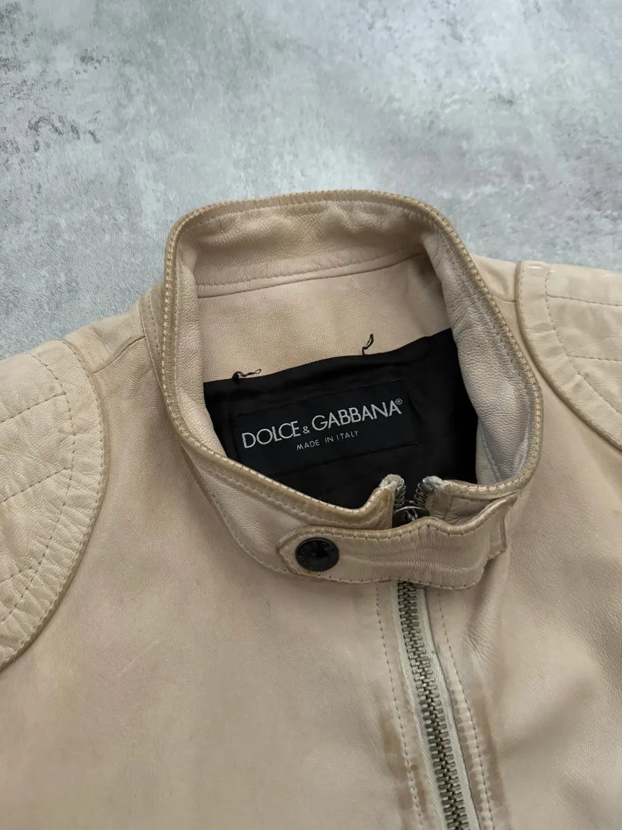 SS2005 Dolce & Gabbana Padded Goatskin Creamy Leather Archive Jacket (L/XL) 8