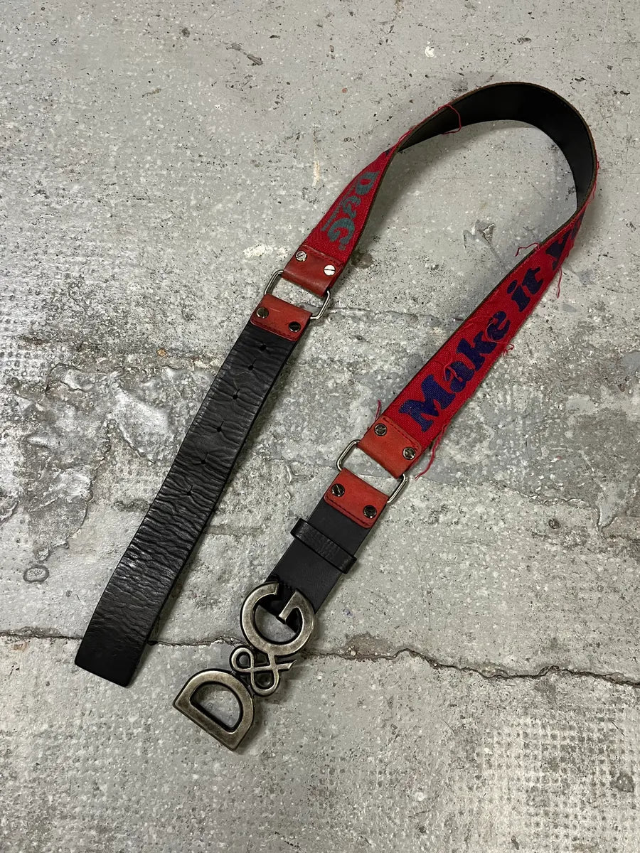 SS2005 Dolce & Gabbana Red Distressed Propaganda Belt (OS) 1