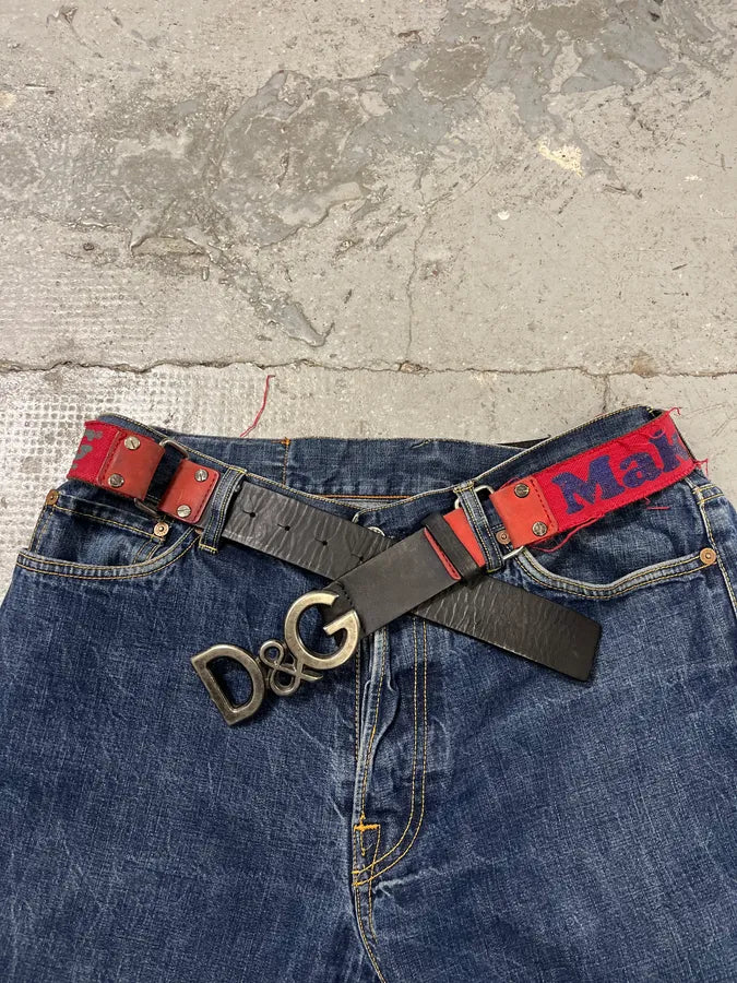 SS2005 Dolce & Gabbana Red Distressed Propaganda Belt (OS) 2