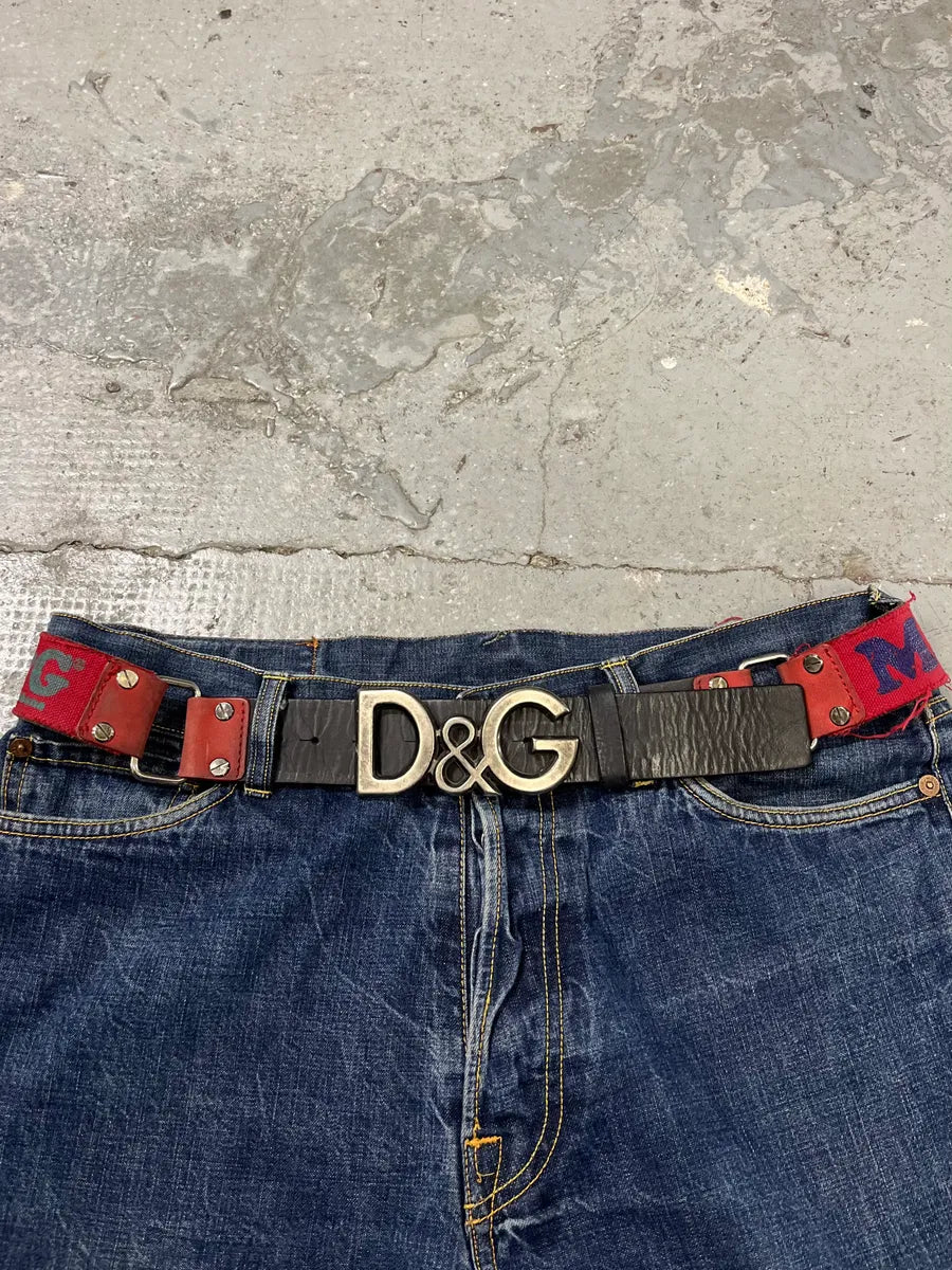 SS2005 Dolce & Gabbana Red Distressed Propaganda Belt (OS) 3