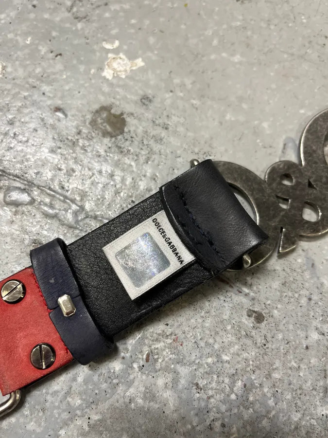 SS2005 Dolce & Gabbana Red Distressed Propaganda Belt (OS) 4