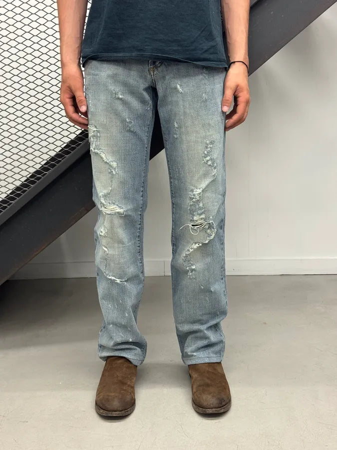 SS2005 Dolce & Gabbana Snake Waist Distressed Blue Denim Jeans vWvQTmF 1