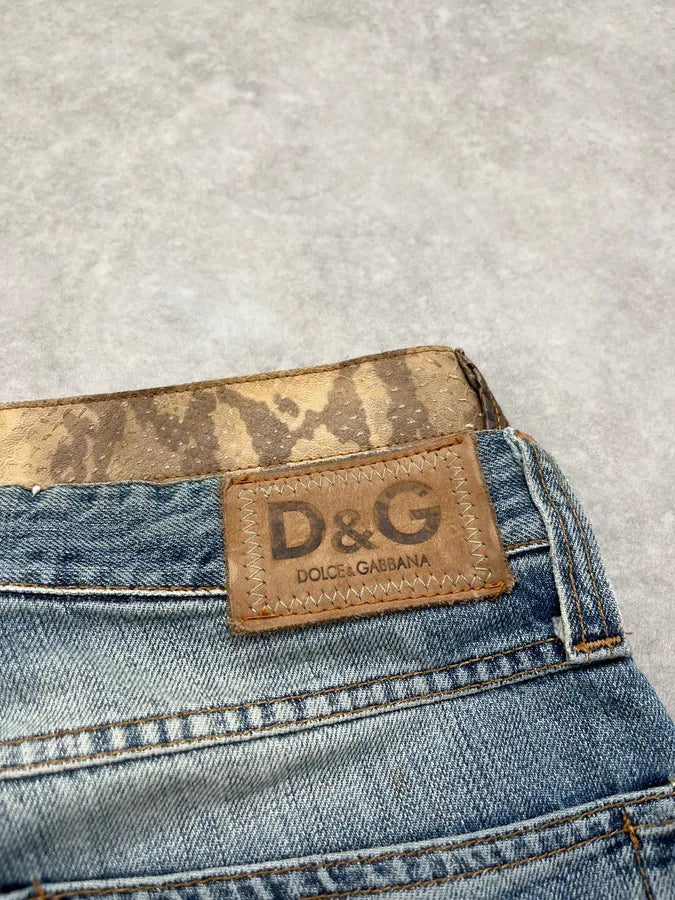 SS2005 Dolce & Gabbana Snake Waist Distressed Blue Denim Jeans vWvQTmF 10