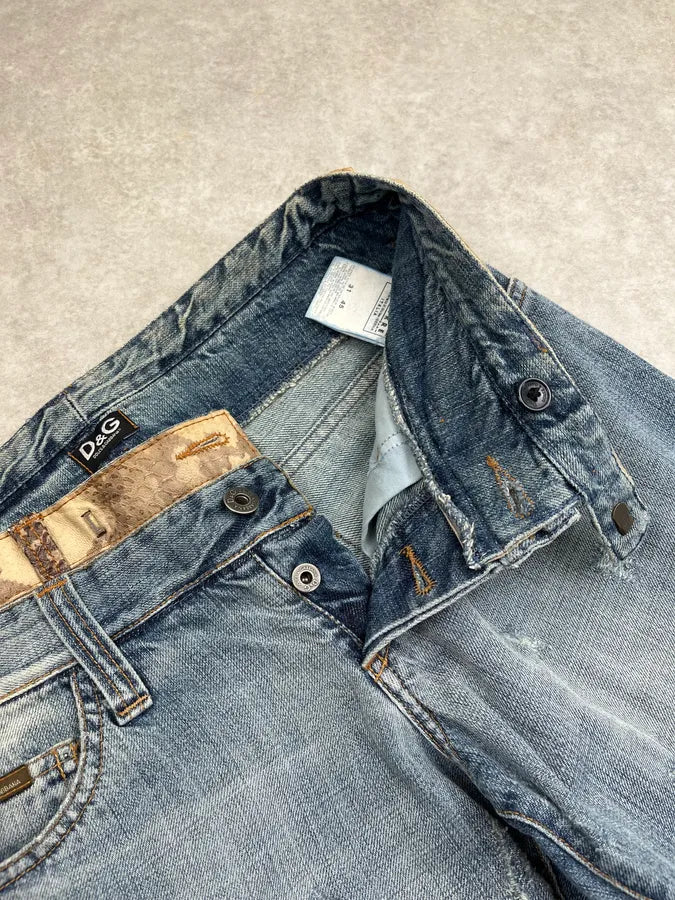 SS2005 Dolce & Gabbana Snake Waist Distressed Blue Denim Jeans vWvQTmF 11
