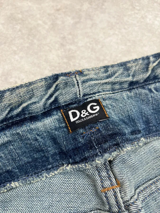 SS2005 Dolce & Gabbana Snake Waist Distressed Blue Denim Jeans vWvQTmF 12