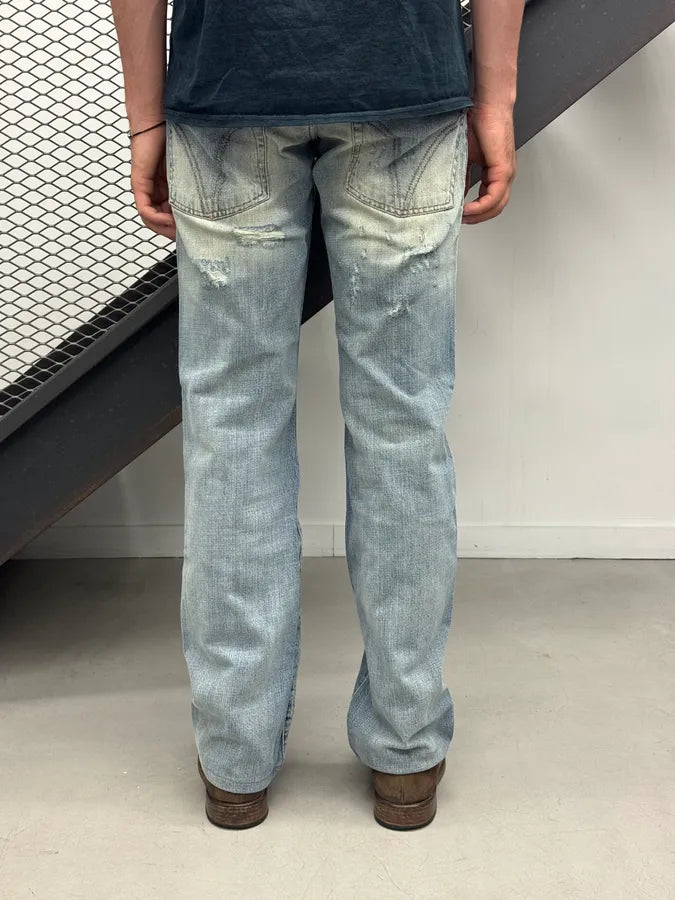 SS2005 Dolce & Gabbana Snake Waist Distressed Blue Denim Jeans vWvQTmF 3