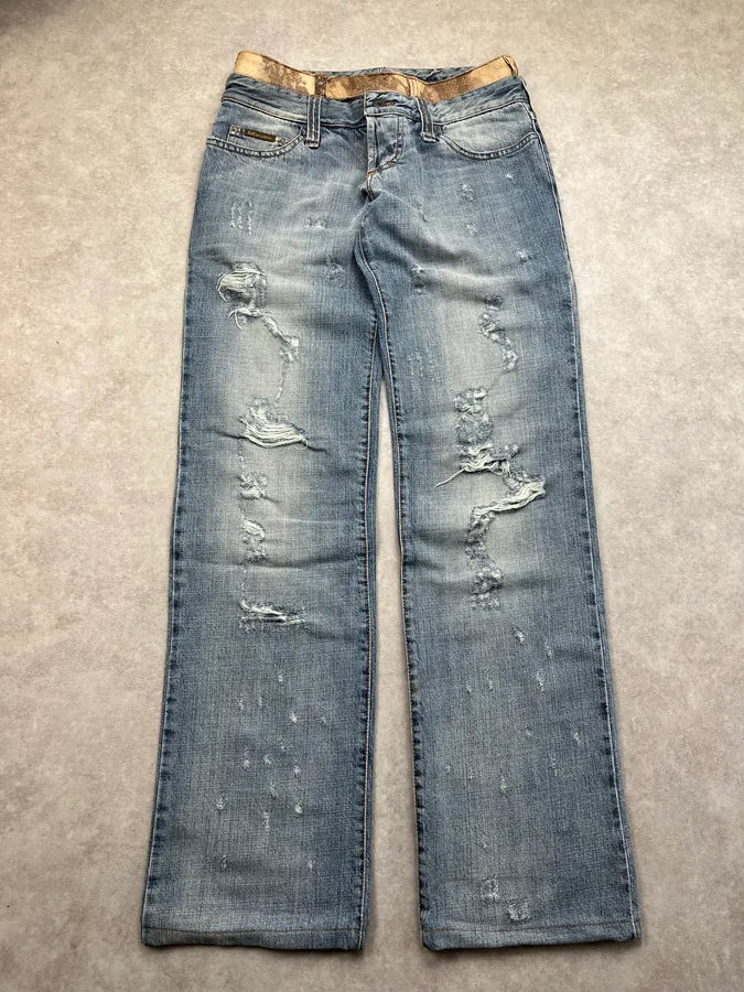 SS2005 Dolce & Gabbana Snake Waist Distressed Blue Denim Jeans vWvQTmF 4