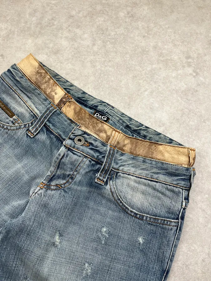 SS2005 Dolce & Gabbana Snake Waist Distressed Blue Denim Jeans vWvQTmF 5