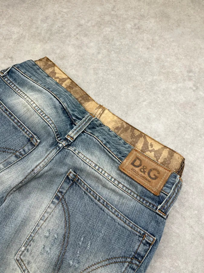 SS2005 Dolce & Gabbana Snake Waist Distressed Blue Denim Jeans vWvQTmF 8
