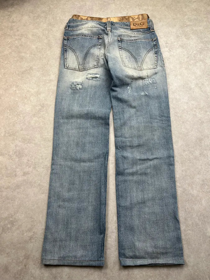SS2005 Dolce & Gabbana Snake Waist Distressed Blue Denim Jeans vWvQTmF 9