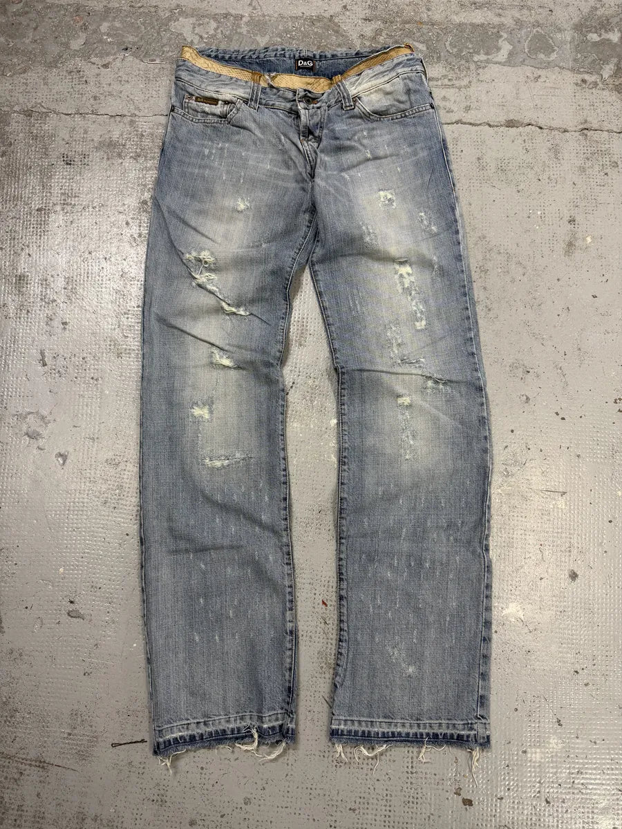 SS2005 Dolce & Gabbana Snakeskin Waist Blue Faded Denim Jeans dlJIFpe 0