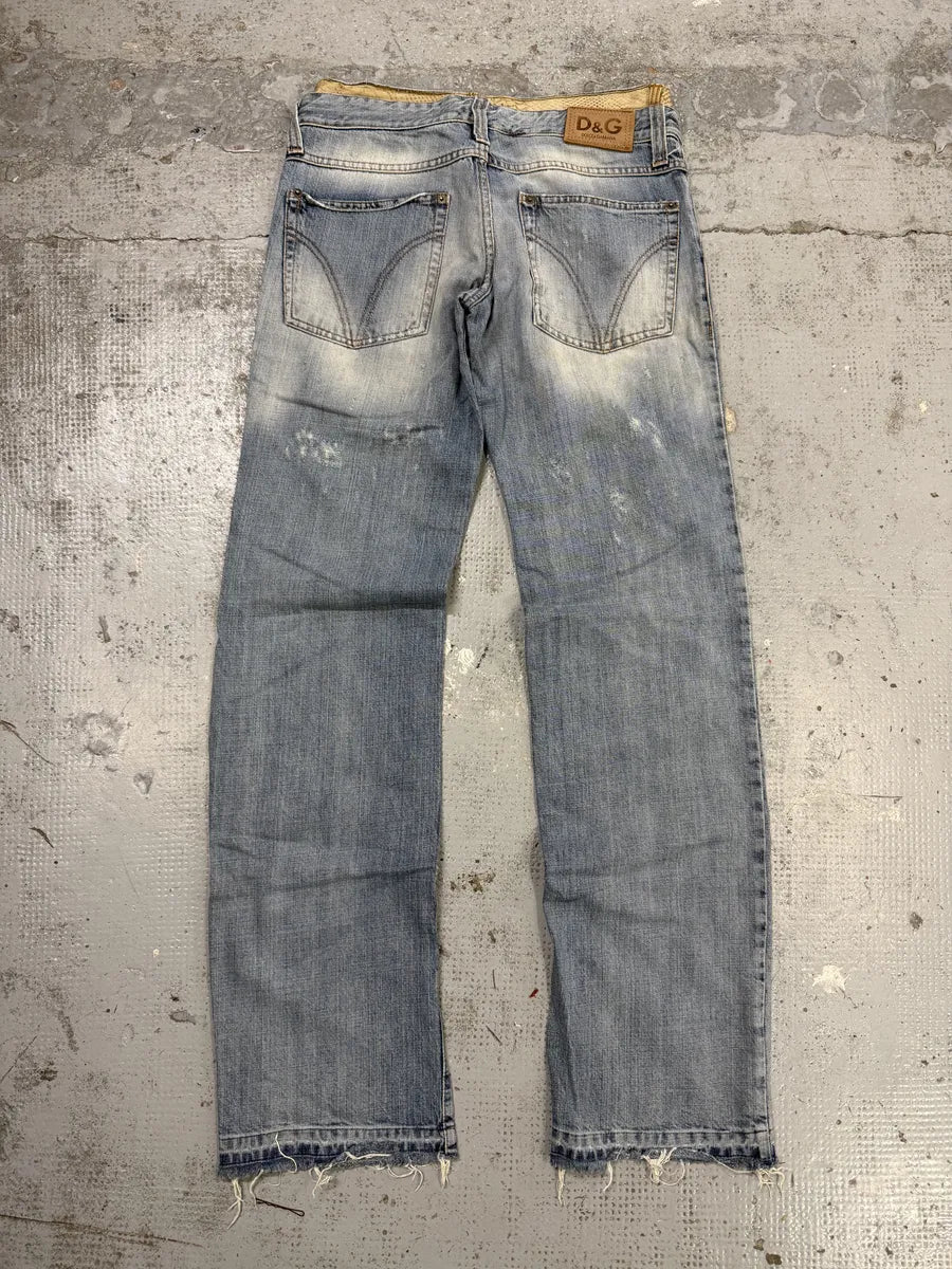 SS2005 Dolce & Gabbana Snakeskin Waist Blue Faded Denim Jeans dlJIFpe 1