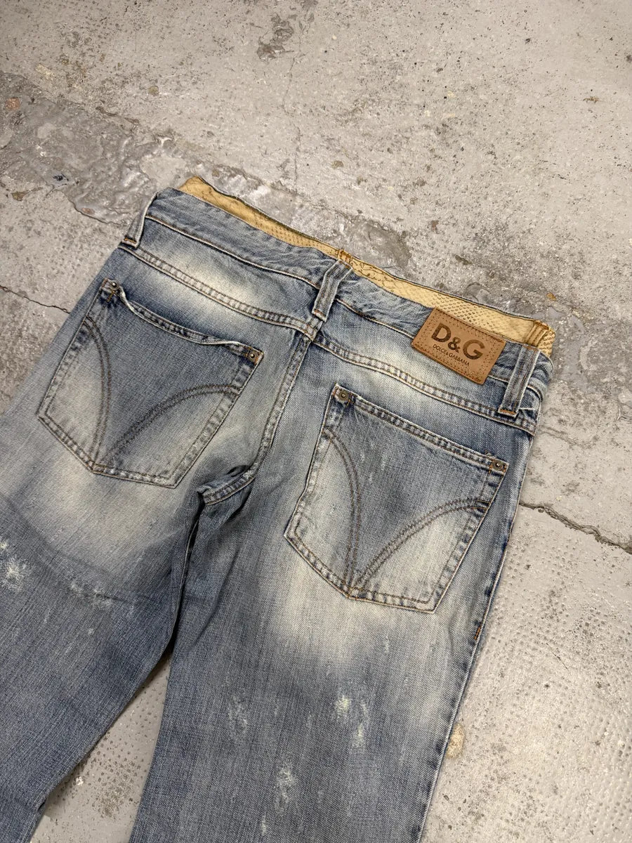 SS2005 Dolce & Gabbana Snakeskin Waist Blue Faded Denim Jeans dlJIFpe 3
