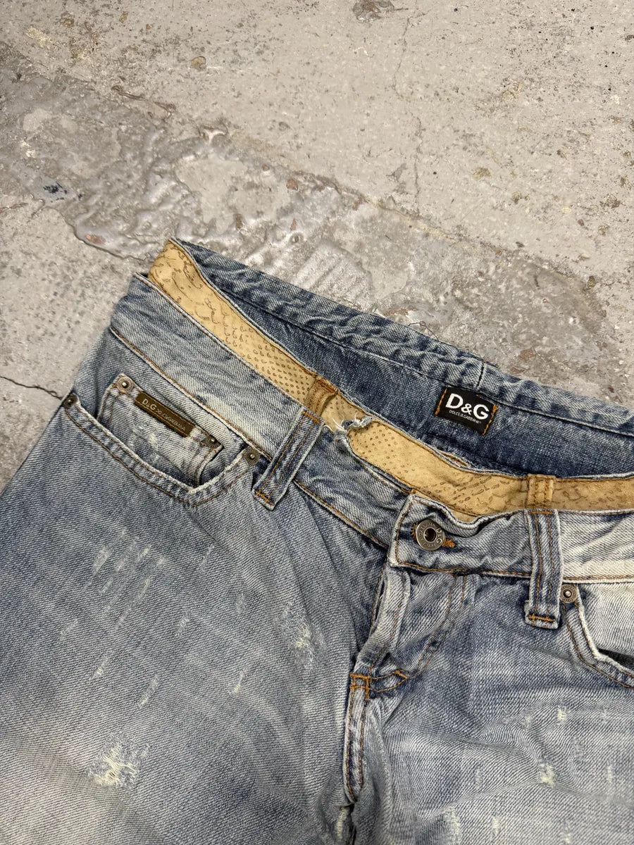 SS2005 Dolce & Gabbana Snakeskin Waist Blue Faded Denim Jeans dlJIFpe 5