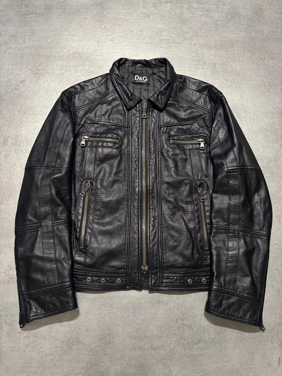 SS2005 Dolce & Gabbana Textured Black Leather Jacket pQHahJz 0