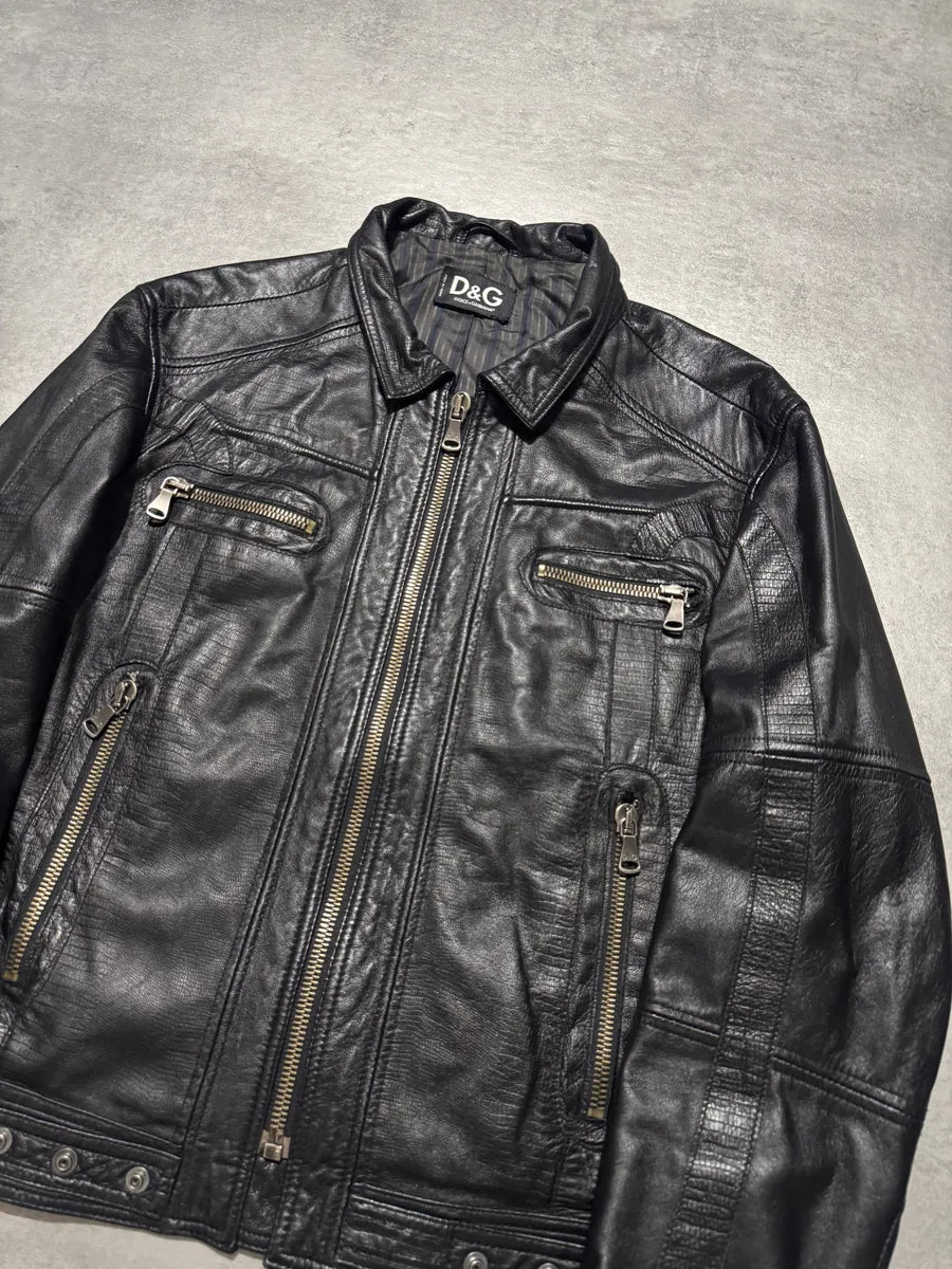 SS2005 Dolce & Gabbana Textured Black Leather Jacket pQHahJz 1